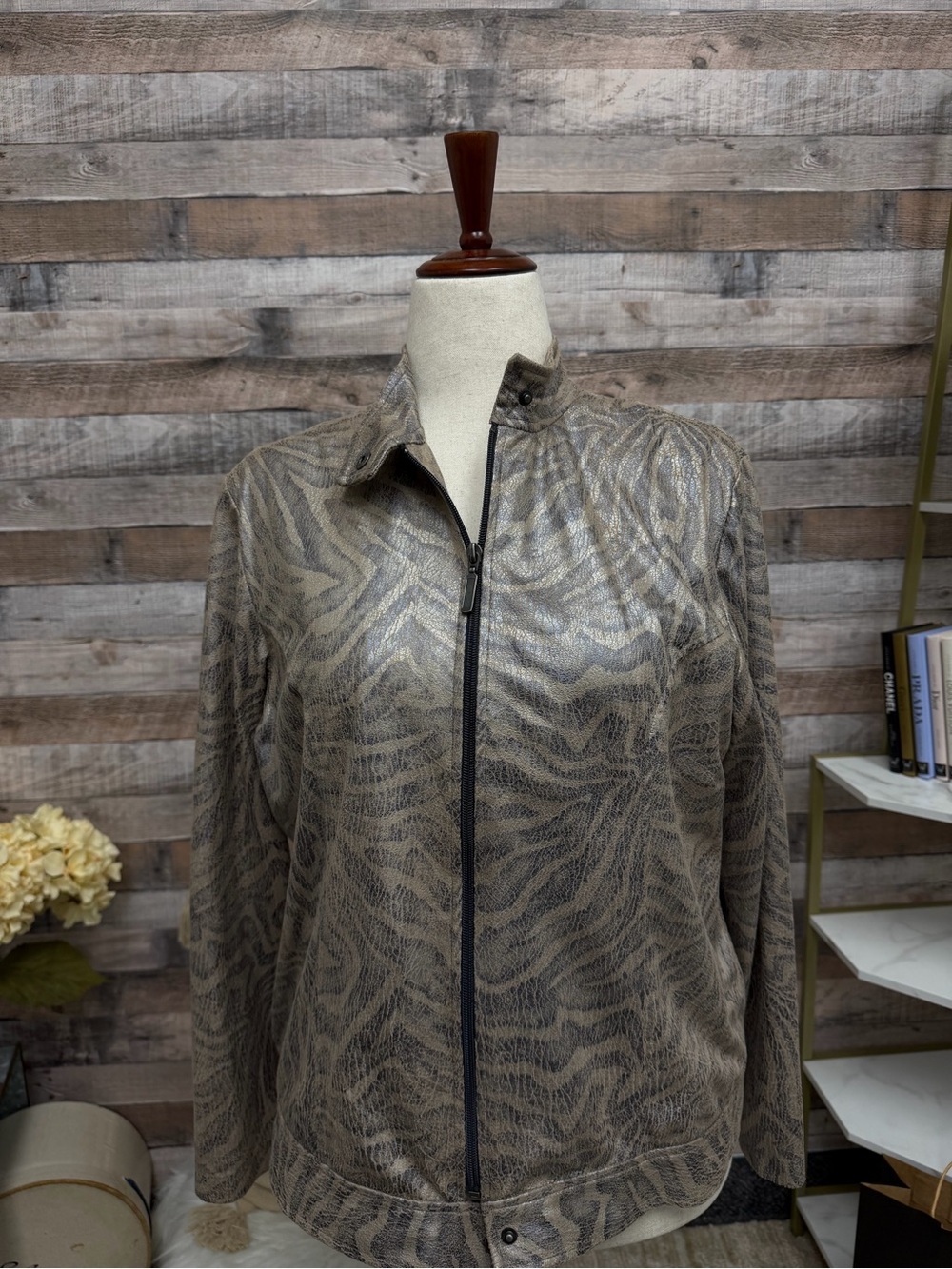 Chicos metallic animal print bomber 2
